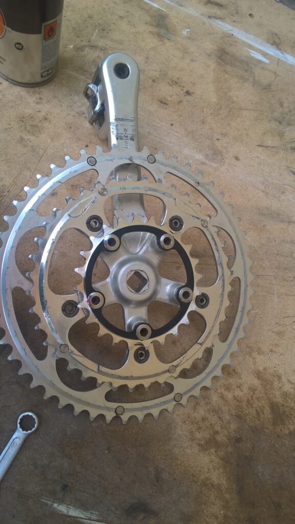 Specialized ST right crank with 52-40-24 chainrings, inside view