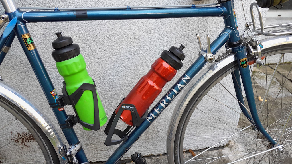 Downtube bottle slid up to a position that would still be handy to take out